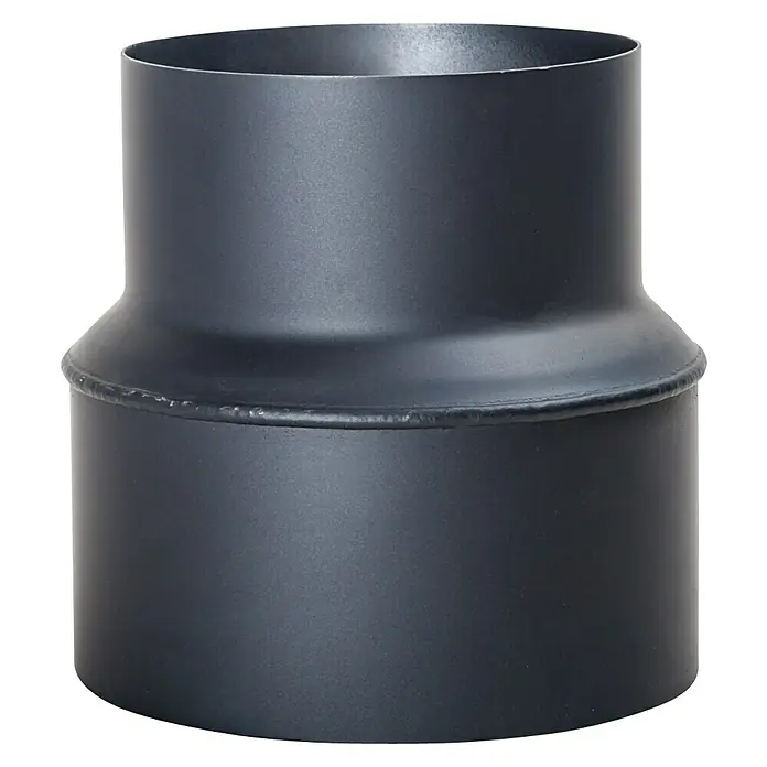 Ofenrohrreduzierung - Durchmesser: 180 mm - 150 mm, Senotherm lackiert, Schwarz Metallic - Ofenrohrreduzierung aus robustem, mattschwarzem Stahl für den Anschluss unterschiedlicher Rohrdurchmesser. Ideal für Kamin- und Ofenbau.