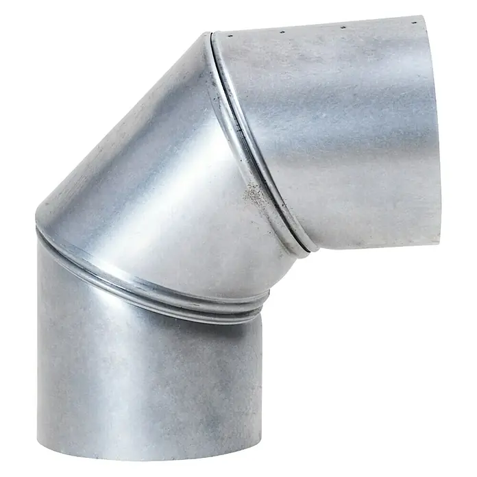 Ofenrohrbogen - Durchmesser: 110 mm, Bogenwinkel: 0 ° - 90 °, Feueraluminiert, Silbergrau - Ein 90-Grad-Ofenrohrbogen aus verzinktem Stahl für den Anschluss an Heizgeräte, der eine Richtungsänderung ermöglicht.