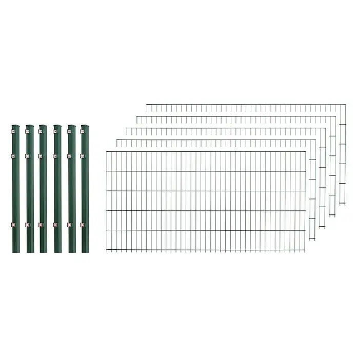 Peddy Shield Zaun-Set DSM - 10 x 1,03 m, Anthrazit, 11 -tlg. - Bild einer Metallzaunanlage, bestehend aus Pfosten und Zaunelementen, ideal für die Grundstücksbegrenzung und Gartengestaltung.