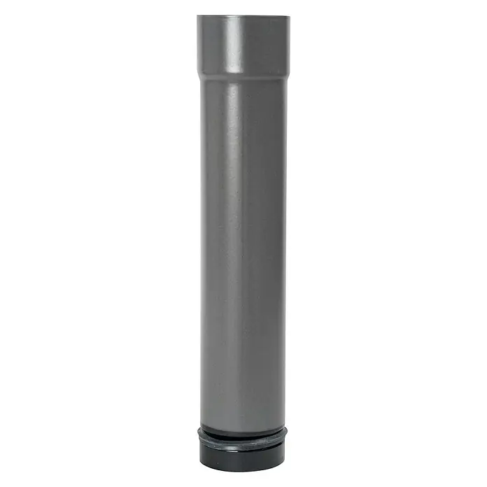 Pellet-Anschlussstutzen - Ø x L: 80 x 400 mm, Emailliert, Gussgrau - Graues HT-Rohr DN 50 mit Muffe und Lippendichtung, ideal für Abwasserleitungen. Robuste Bauweise für zuverlässigen Einsatz.