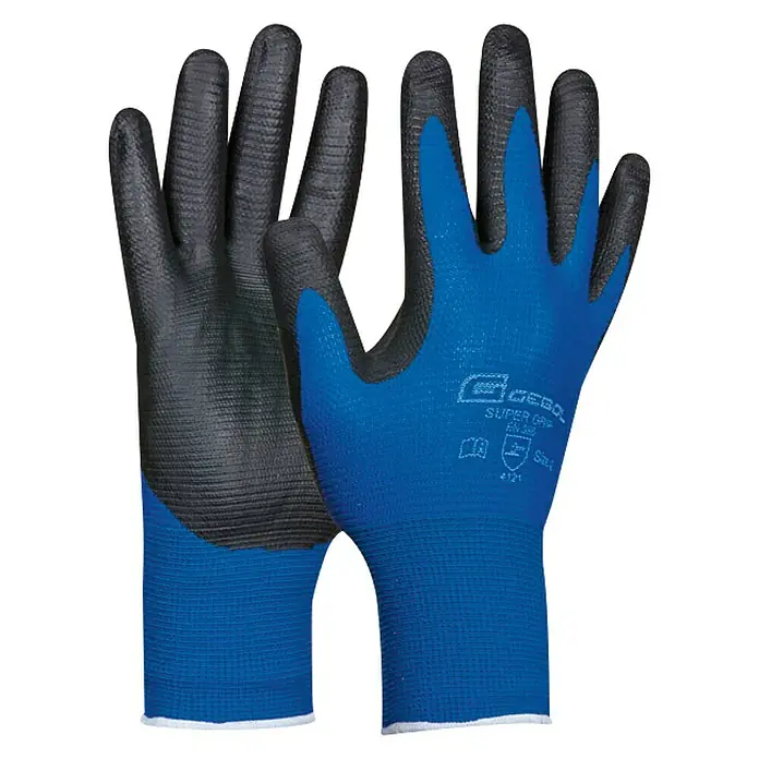 Gebol Guantes de trabajo Super Grip - Talla del guante: 9, Azul/Antracita, 2 ud. - Dos guantes de trabajo azules GeBol Super Grip EN 388 con palmas negras.