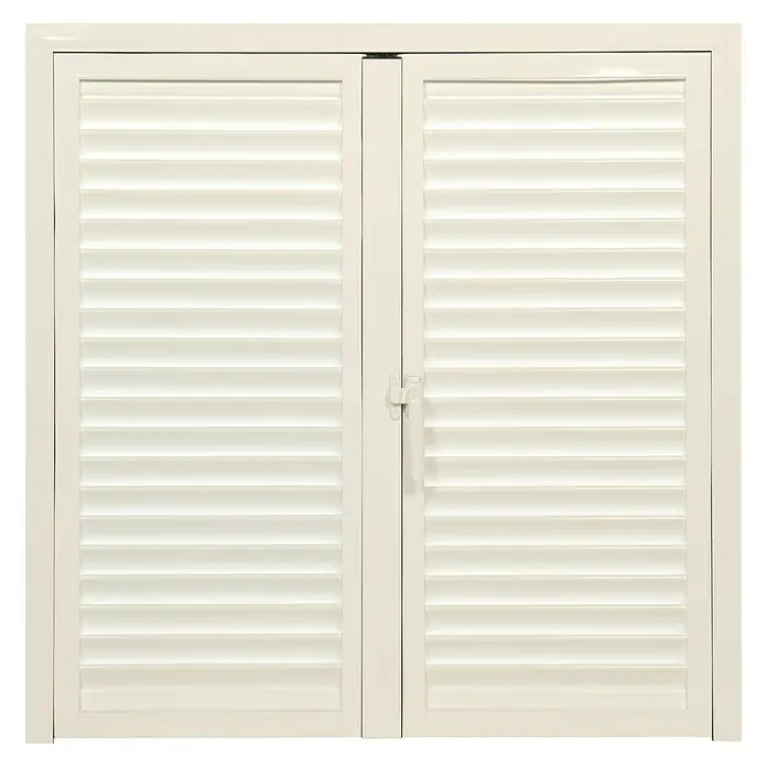 Solid Elements Ventana de aluminio Mallorquina - 100 x 100 cm, Derecha, Blanco - Las persianas color crema tienen listones ajustables para controlar la luz y mejorar la privacidad de la habitación.