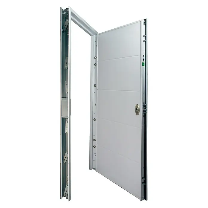 SegureStil Puerta de entrada exterior VH500 Serie V - 90 x 207 cm, Izquierda, Blanco, Acorazada - Puerta de seguridad abierta con marco robusto y sistema de cierre para una protección óptima contra robos.