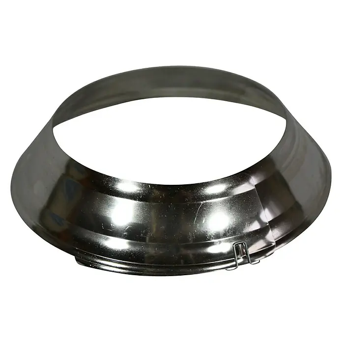 Ofenrohrrosette - Verstellbar: 100 mm - 120 mm, Vernickelt, Nickel - Silberner Kaminrohrkragen zur Abdichtung und Abdeckung von Kaminrohren, glänzendes Metall.