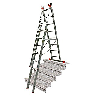 Krause Monto Escalera multiusos (Función escalonada, Altura de trabajo: 6,05 m, 3 x 8 peldaños, Aluminio)
