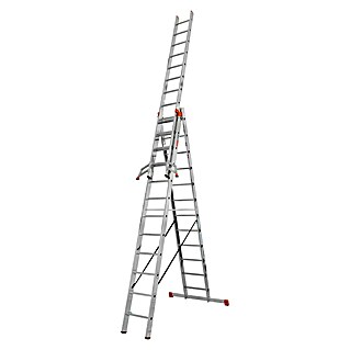 Krause Monto Escalera multiusos (Función escalonada, Altura de trabajo: 9,3 m, 3 x 12 peldaños, Aluminio)