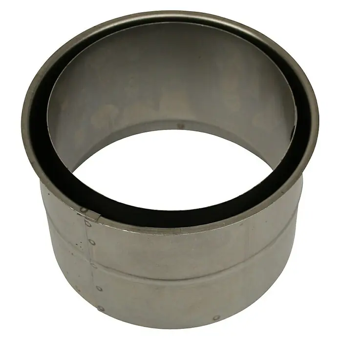 Doppelwandfutter - Durchmesser: 130 mm, Unlackiert, Silbergrau - Metallhülse mit einer glatten, zylindrischen Form und einer dunklen Innenbeschichtung, ideal für industrielle Anwendungen.