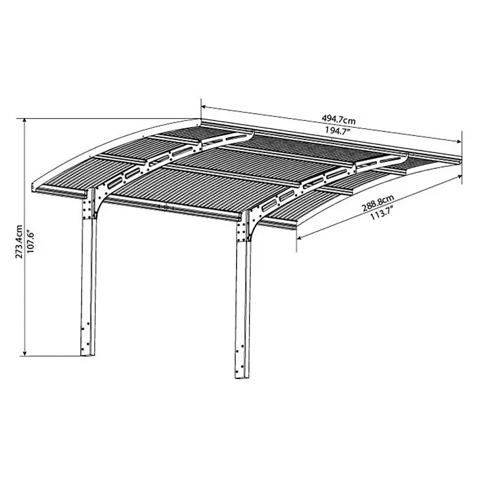Palram – Canopia Carport Arizona Breeze 5000 - Außenmaß inkl. Dachüberstand (B x T): 289 x 495 cm, Einzelcarport, Grau - Ein Außendach mit den Maßen 494,7 cm Breite, 288,8 cm Tiefe und 273,4 cm Höhe. Schützt vor Sonne und Regen.