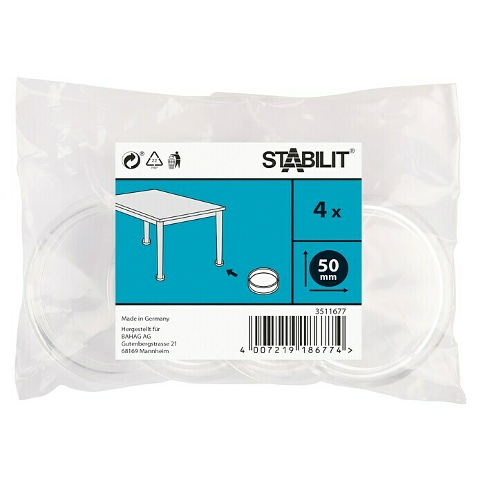 Stabilit Base para muebles (Diámetro: 50 mm, Fijar, 4 uds., Transparente)