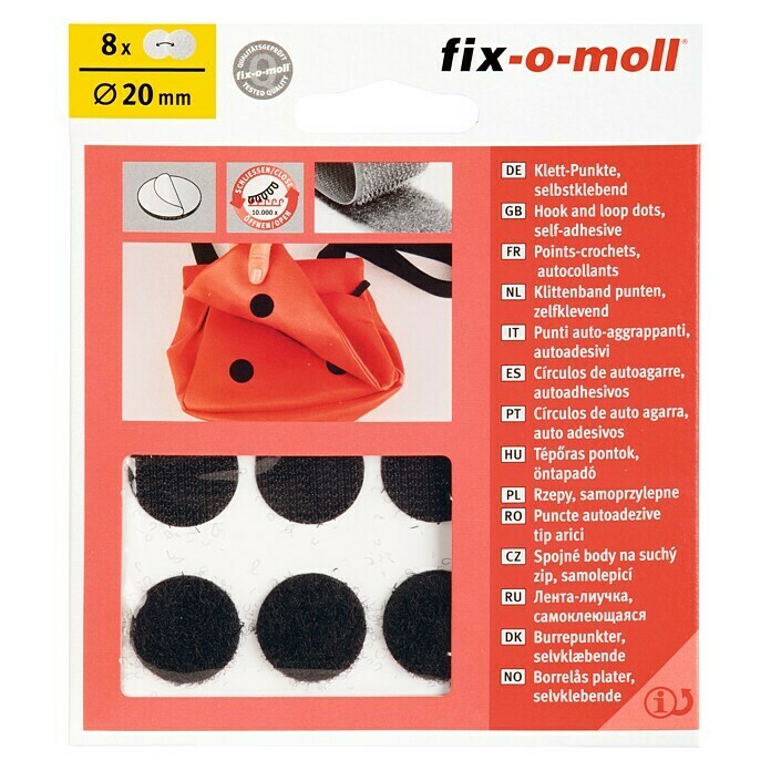 Fix-o-moll Gumb na čičak (Promjer: 20 mm, Crna, Samoljepljivo, 8 kom)