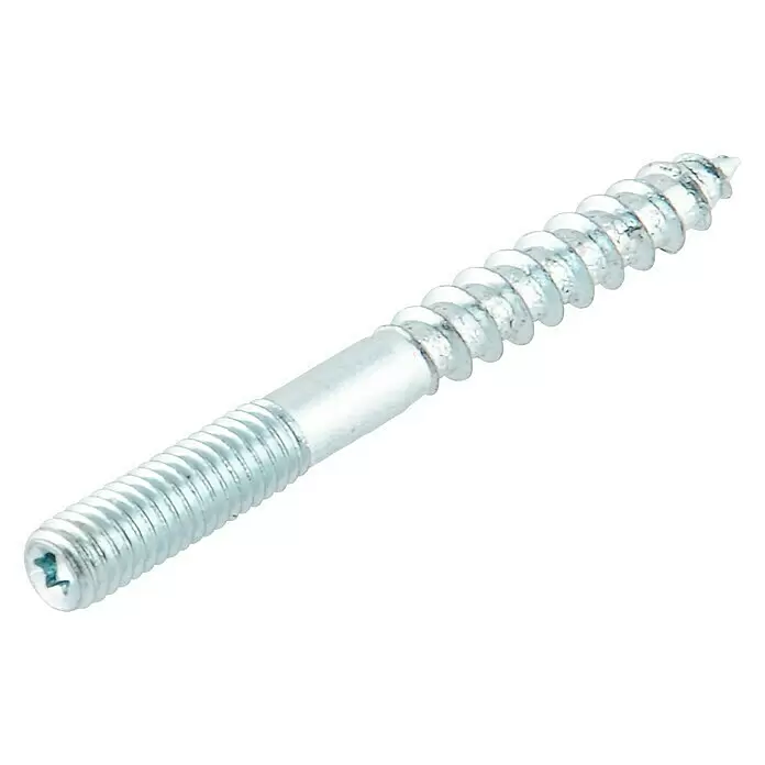 Suki Perno de doble rosca - Largo: 100 mm, M 10, Zincado, 4 ud. - Tornillo metálico plateado de doble rosca con rosca para madera en un extremo y rosca métrica en el otro, con cabeza Torx.