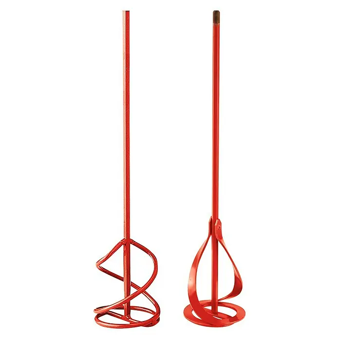 Varilla mezcladora manual - 2 pzs. - Dos mezcladores de mortero rojos para taladros, ideales para mezclar pintura, yeso y adhesivos. Un imprescindible para cualquier profesional.