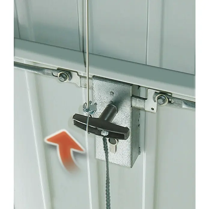 Schellenberg Notentriegelung Smart Drive - Passend für: Schellenberg Garagentorantriebe Drive - Nahaufnahme des Garagentorverschlusses mit T-Griff. Ideal zur Sicherung von Garagen oder Schuppen.