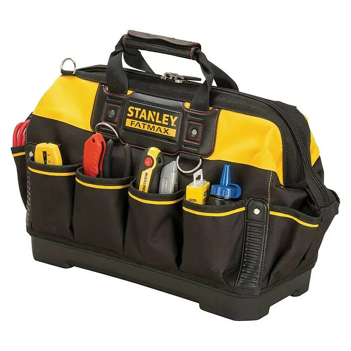 Stanley FatMax Bolsa para herramientas 1-93-950 - Nylon - Bolsa de herramientas Stanley Fatmax negra y amarilla con herramientas. Ideal para artesanos y aficionados al bricolaje.