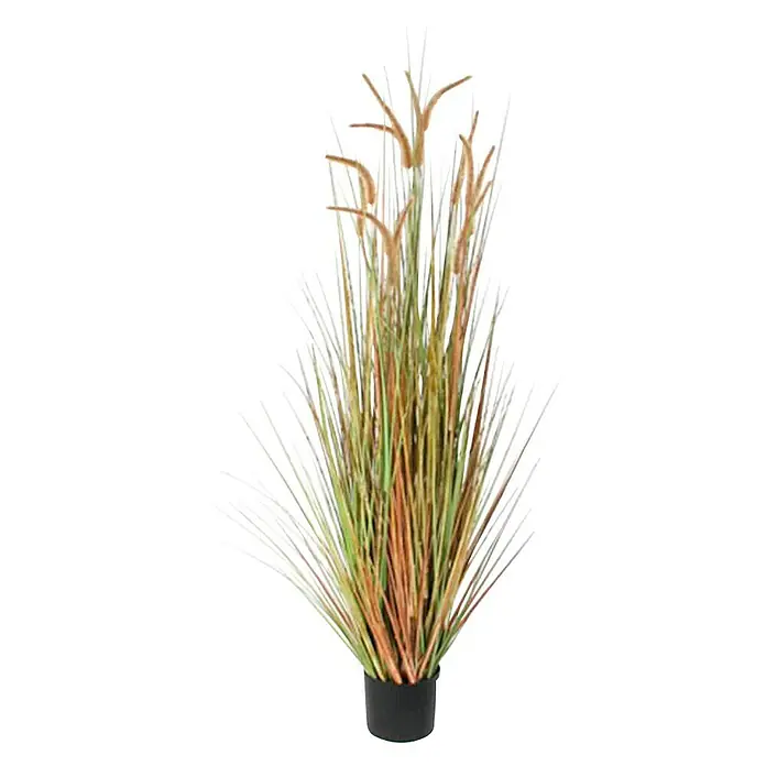 Planta artificial Cola de Perro - Altura: 150 cm, Plástico - Planta artificial con tallos verdes y marrones en una maceta negra, ideal para la decoración de interiores.