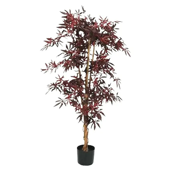 Planta artificial Arce Jamaica - Altura: 150 cm, Plástico - Árbol artificial decorativo de arce japonés con hojas rojas en una maceta negra para un interior elegante.