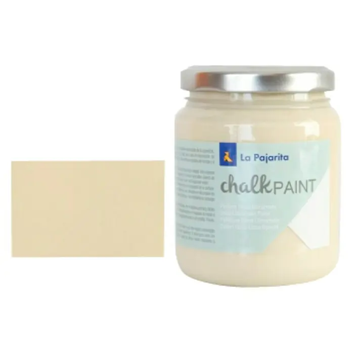 La Pajarita Pintura de tiza Chalk Paint - Dulce lima, 175 ml, Mate - Tarro de pintura de tiza La Pajarita junto al campo de color. La pintura blanco crema es ideal para pintar muebles y objetos decorativos.