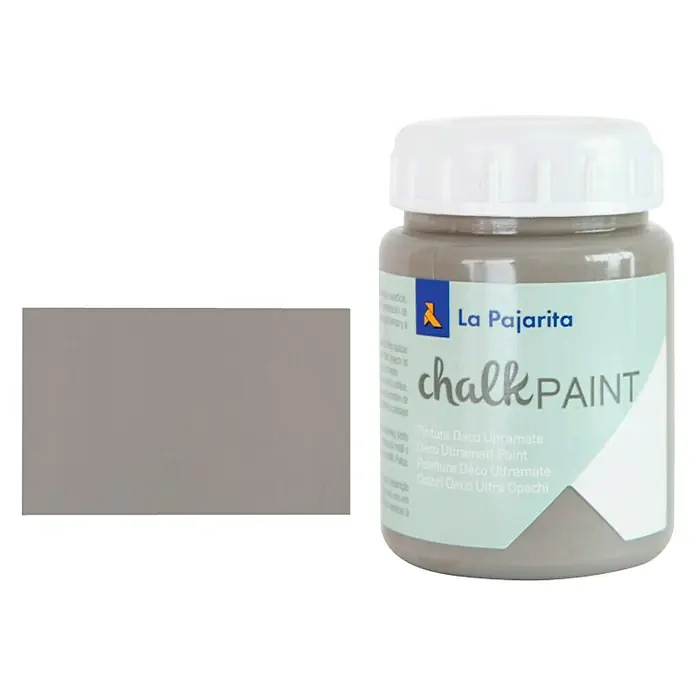 La Pajarita Pintura de tiza Chalk Paint - Vintage, 75 ml, Mate - Bote de pintura La Pajarita Chalk Paint en un tono gris neutro, perfecta para muebles y decoración. Ideal para proyectos vintage.