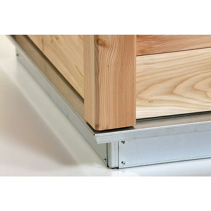 KGT Hochbeet Woody 130 - 131 x 99 x 79 cm, Holz - Detailansicht eines erhöhten Holzpflanzkastens mit stabilen Metallbeinen, ideal für Garten und Terrasse. Das schlichte Design fügt sich nahtlos ein.