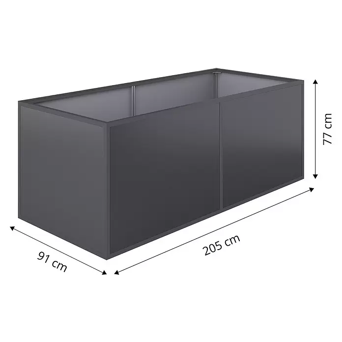 KGT Hochbeet Alu 210 - 91 x 205 x 77 cm, Aluminium, Anthrazit - Dunkelgraues, rechteckiges Hochbeet mit strukturierten Paneelen und Metallrahmen, 205x91x77 cm.
