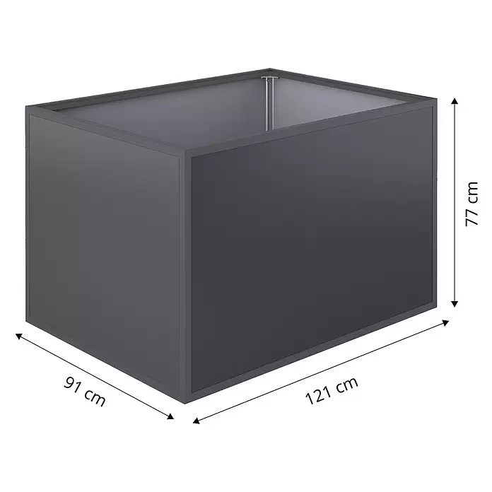 KGT Hochbeet Alu 130 - 91 x 121 x 77 cm, Aluminium, Anthrazit - Großer, dunkelgrauer rechteckiger Pflanzkübel mit Innenstützen, Maße 121x91x77 cm.