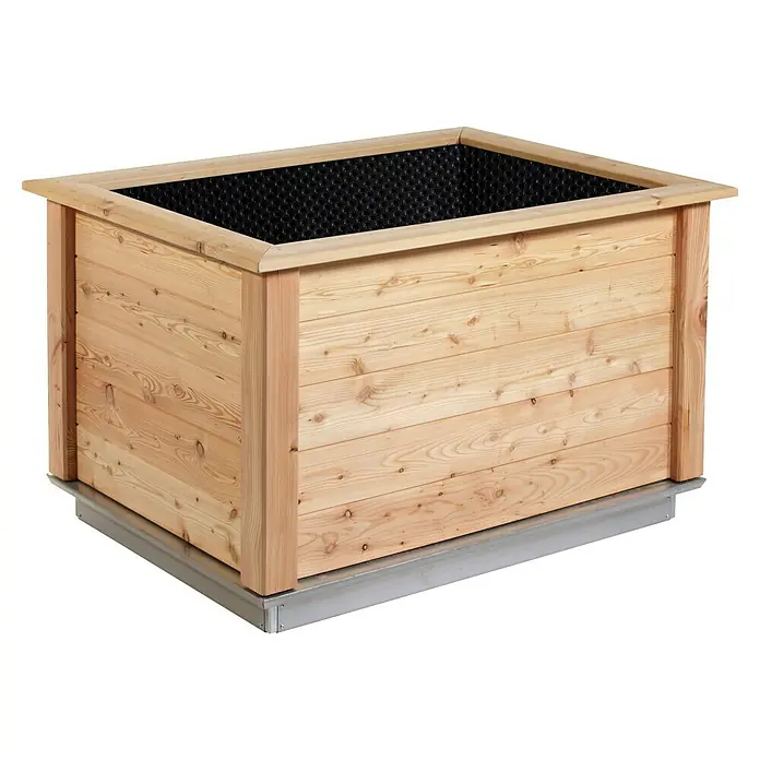 KGT Hochbeet Woody 130 - 131 x 99 x 79 cm, Holz - Der rechteckige, erhöhte Pflanzkasten aus hellem Holz mit schwarzem Einsatz ist ideal für den Garten oder die Terrasse.