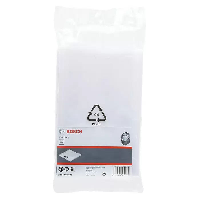 Bosch Staubsaugerbeutel - Passend für: Bosch Professional Elektro-Nass- & Trockensauger GAS 15 PS, 5 Stk. - Transparenter Plastikbeutel mit 5 Bosch Staubbeuteln für GAS 15 PS Staubsauger, aus PE-LD Kunststoff.