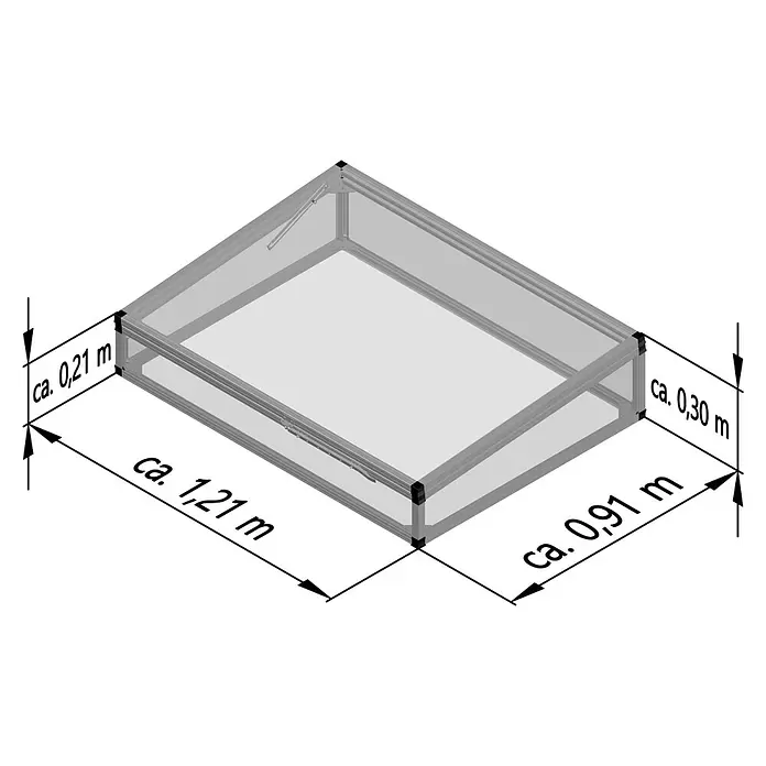KGT Frühbeet-Aufsatz Hochbeet 130 - Passend für: KGT Hochbeet 130, L x B x H: 121 x 91 x 31 cm - Aluminium-Frühbeet mit transparenten Platten, ca. 1,21x0,91m und 0,21-0,30m hoch, mit offenem Deckel.