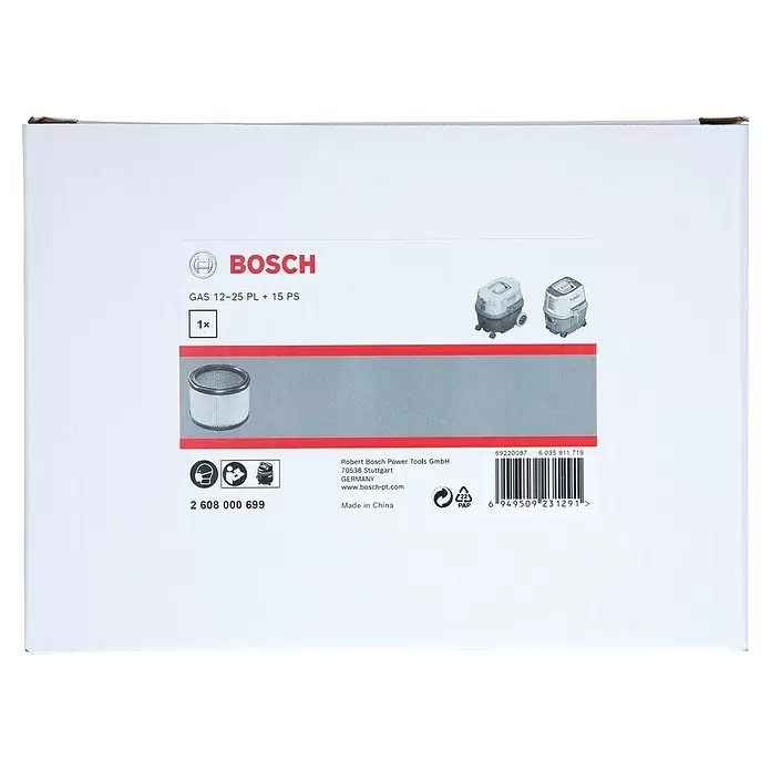 Bosch HEPA-Filter - Passend für: Bosch Professional Elektro-Nass- & Trockensauger GAS12-25/12-25PS/GAS 15 PS - Bosch Staubsaugerfilter, weißes Faltenpapier mit schwarzem Rand, passend für GAS 12-25 PL + 15 PS Modelle.