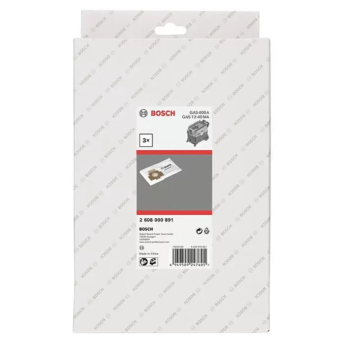 Bosch Staubsaugerbeutel - Material: Vlies, 3 Stk. - Bosch 3er-Pack Staubbeutel für GAS 400 A und GAS 12-40 MA Staubsauger.