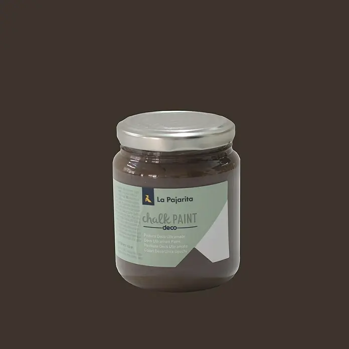 La Pajarita Pintura de tiza Chalk Paint - Marrón glacé, 175 ml, Mate - Primer plano de un bote de pintura de tiza La Pajarita Deco, ideal para proyectos de bricolaje y decoración del hogar.