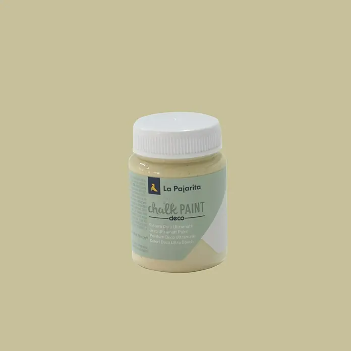 La Pajarita Pintura de tiza Chalk Paint - Dulce lima, 75 ml, Mate - Primer plano de una lata de pintura de tiza La Pajarita Deco, ideal para proyectos de bricolaje y decoración del hogar, en colores suaves.