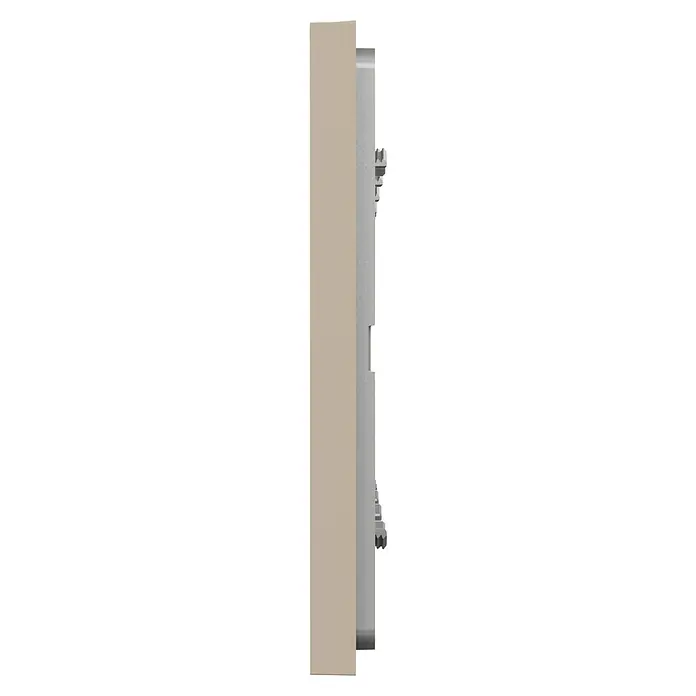 Schneider Electric New Unica Marco - Beige, Modelo de mecanismos: x 4, Plástico, Instalar - Primer plano de una moderna cubierta de interruptor beige con un mecanismo de interruptor gris escalonado que sobresale, combinando diseño elegante y funcionalidad.