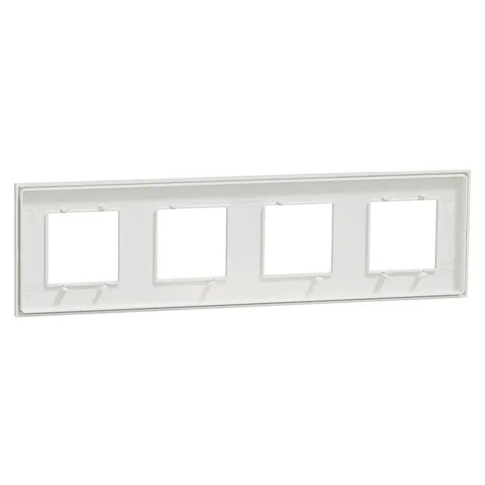 Schneider Electric New Unica Marco - Blanco, Modelo de mecanismos: x 4, Plástico, Instalar - Placa de cubierta rectangular blanca de cuatro secciones para interruptores y enchufes, ideal para una instalación limpia en casa.