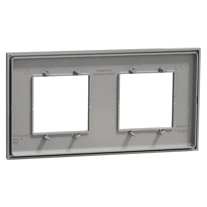 Schneider Electric New Unica Marco - Gris, Modelo de mecanismos: x 2, Plástico, Instalar - Marco gris Schneider Electric NU6004 para empotrar con dos huecos para interruptores y enchufes, apto para instalación en pared.