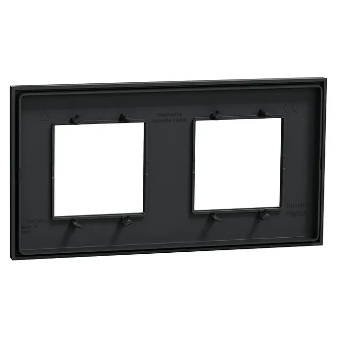 Schneider Electric New Unica Marco - Gris antracita, Modelo de mecanismos: x 2, Plástico, Instalar - Toma del dispositivo NU6002 de Schneider Electric, un marco doble en negro elegante, ideal para instalaciones modernas.