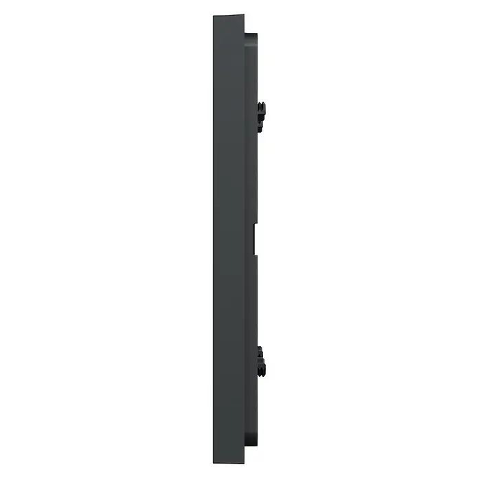 Schneider Electric New Unica Marco - Gris antracita, Modelo de mecanismos: x 2, Plástico, Instalar - Vista lateral del módulo LED oscuro con elementos de conexión y huecos visibles, adecuado para pantallas digitales y publicidad exterior.