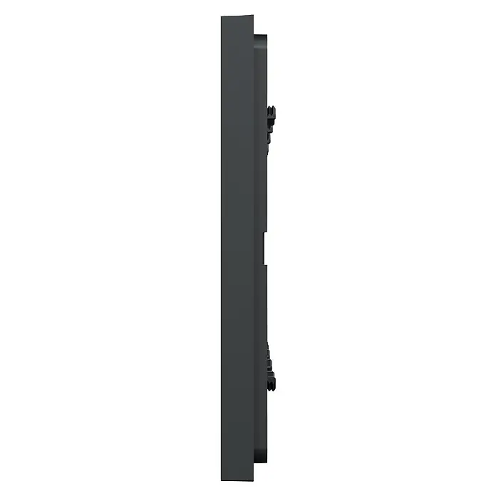 Schneider Electric New Unica Marco - Gris antracita, Modelo de mecanismos: x 4, Plástico, Instalar - La imagen muestra un primer plano de un dispositivo electrónico gris con aletas de refrigeración en el lateral para una disipación de calor eficiente.