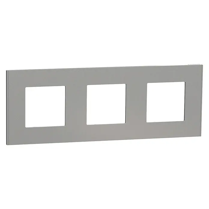 Schneider Electric New Unica Marco - Gris, Modelo de mecanismos: x 3, Plástico, Colocar - Cubierta de interruptor de luz triple gris con aberturas rectangulares, ideal para interiores modernos y fácil instalación.