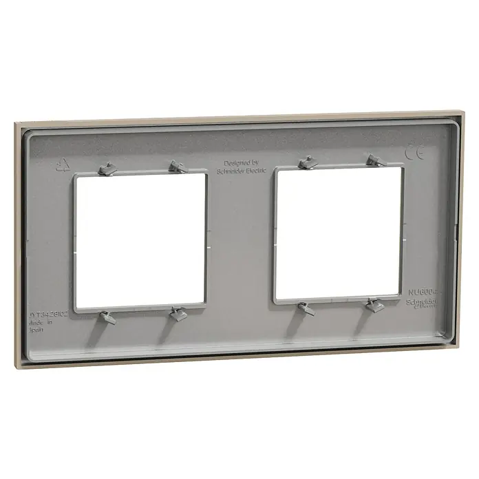 Schneider Electric New Unica Marco - Beige, Modelo de mecanismos: x 2, Plástico, Instalar - En la imagen se muestra un marco doble gris de Schneider Electric para montar dos inserciones de dispositivos empotrados en interiores.