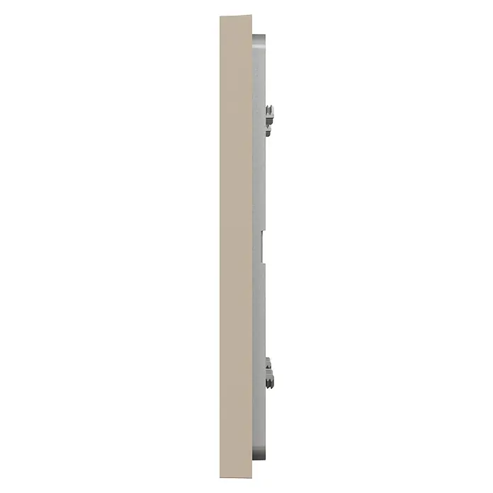 Schneider Electric New Unica Marco - Beige, Modelo de mecanismos: x 2, Plástico, Instalar - Vista lateral de una moderna cubierta de interruptor de luz beige con componentes plateados, un elemento de diseño elegante para cualquier interior.