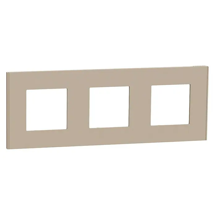 Schneider Electric New Unica Marco - Beige, Modelo de mecanismos: x 3, Plástico, Colocar - Placa de interruptor de luz triple beige hecha de plástico, una adición elegante y funcional a cualquier instalación de pared.