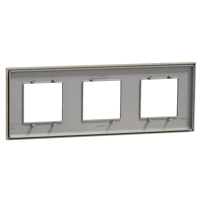 Schneider Electric New Unica Marco - Beige, Modelo de mecanismos: x 3, Plástico, Colocar - Placa de cobertura triple Schneider Electric en gris, ideal para interruptores y enchufes.