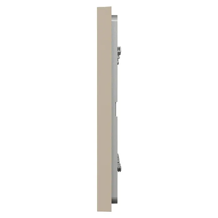 Schneider Electric New Unica Marco - Beige, Modelo de mecanismos: x 3, Plástico, Colocar - Vista lateral de un enchufe color crema con marco gris, que ofrece un aspecto moderno y minimalista para las necesidades eléctricas de cualquier habitación.