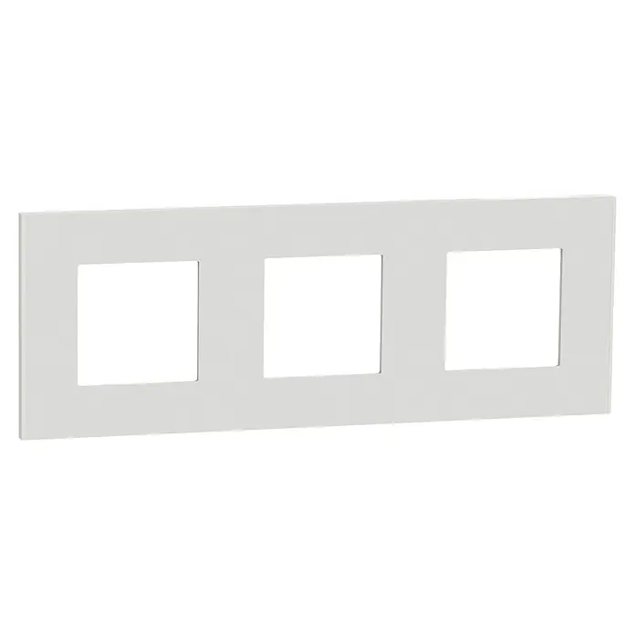 Schneider Electric New Unica Marco - Blanco, Modelo de mecanismos: x 3, Plástico, Colocar - Placa frontal blanca con tres recortes cuadrados para interruptores o enchufes, ideal para interiores modernos.
