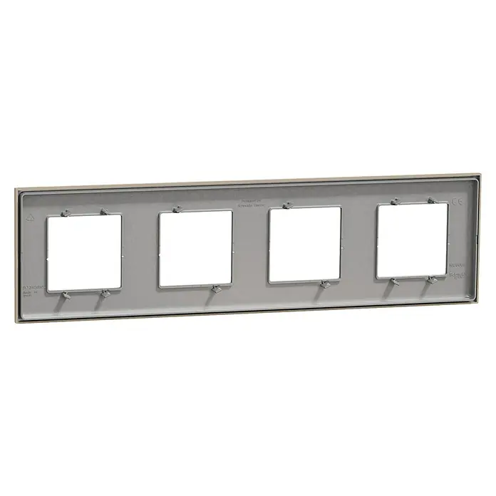 Schneider Electric New Unica Marco - Beige, Modelo de mecanismos: x 4, Plástico, Instalar - Un soporte de montaje de caja de dispositivos multigrupo gris de Schneider Electric, diseñado para instalar varios componentes eléctricos.