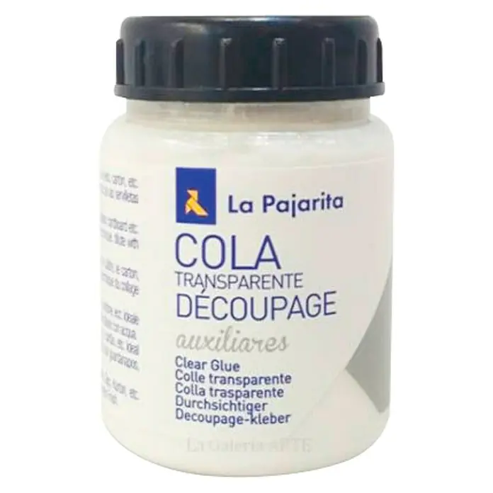 La Pajarita Cola especial Decoupáge - 75 ml - Tarro de cola de decoupage transparente de La Pajarita. Ideal para proyectos de manualidades y para pegar papel y tela.