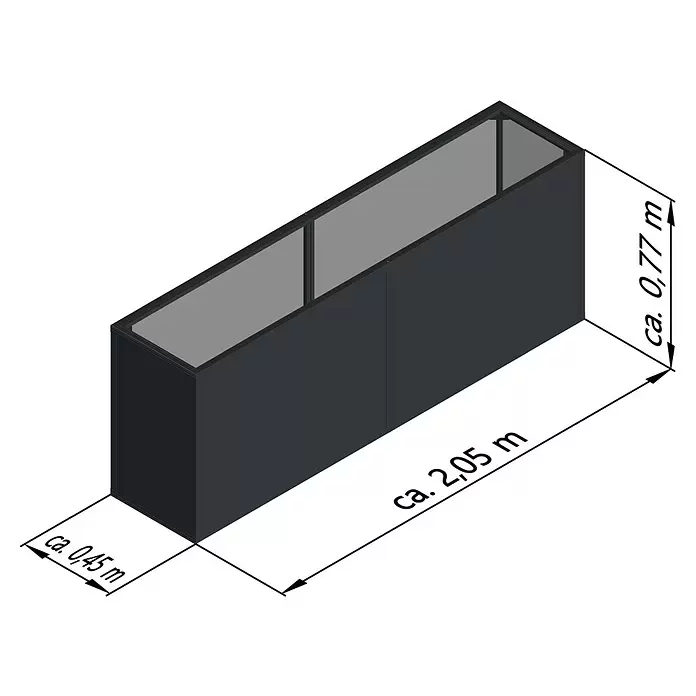 KGT Hochbeet - 2,05 x 0,45 x 0,77 m, Aluminium, Anthrazit - Dunkelgraues rechteckiges Pflanzgefäß, 2,05 m lang, 0,45 m breit, 0,77 m hoch.