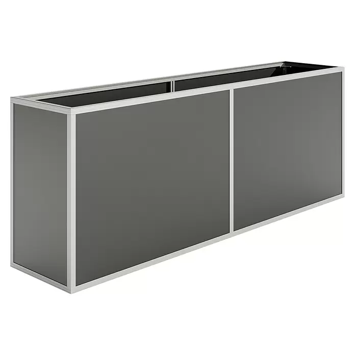 KGT Hochbeet - 2,05 x 0,45 x 0,77 m, Aluminium, Silber - Langer modularer dunkelgrauer Tresen mit silbernem Rahmen.