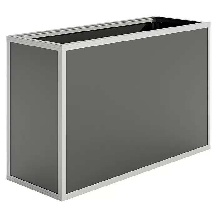 KGT Hochbeet - 1,21 x 0,45 x 0,77 m, Aluminium, Silber - Rechteckiger Behälter mit dunkelgrauen Platten und einem hellgrauen Metallrahmen.